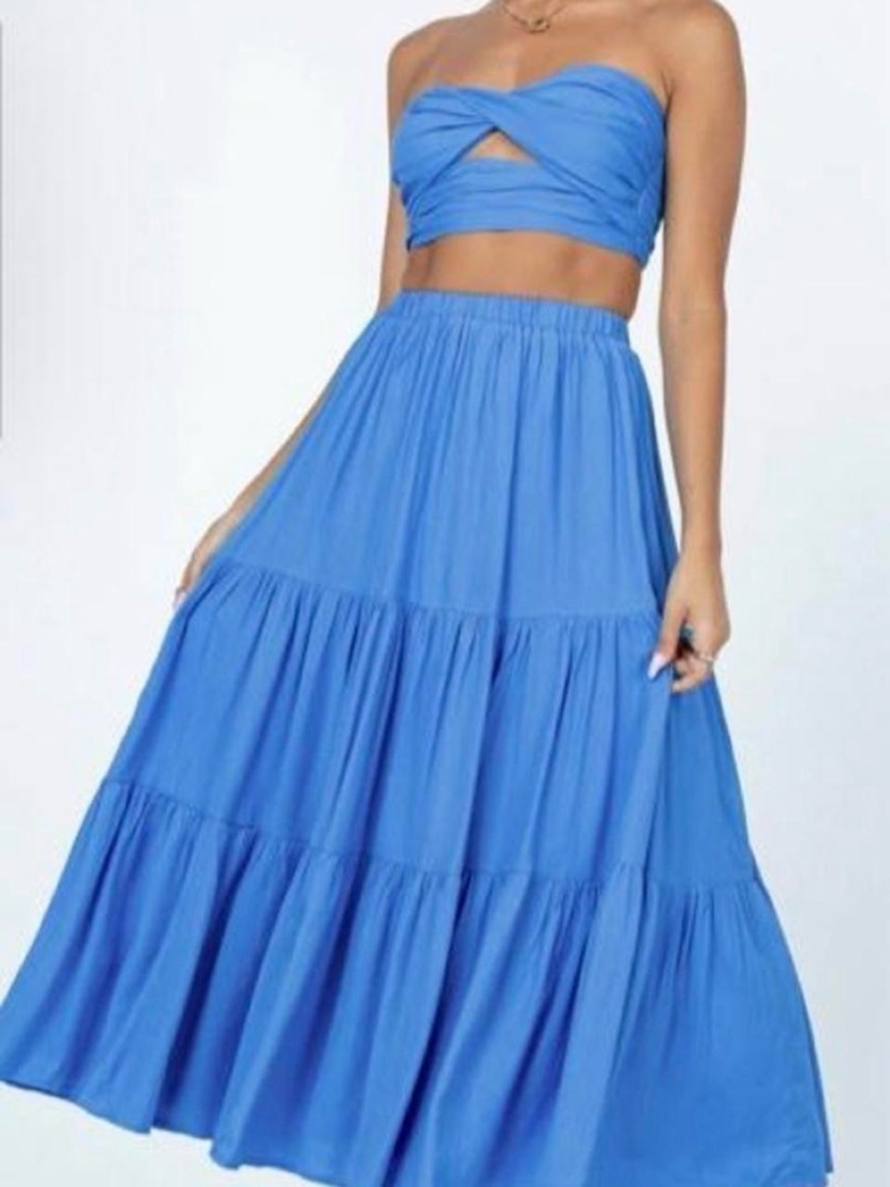 Princess Polly Vivid Blue Tiered Maxi Skirt with Elastic Waistband NWT